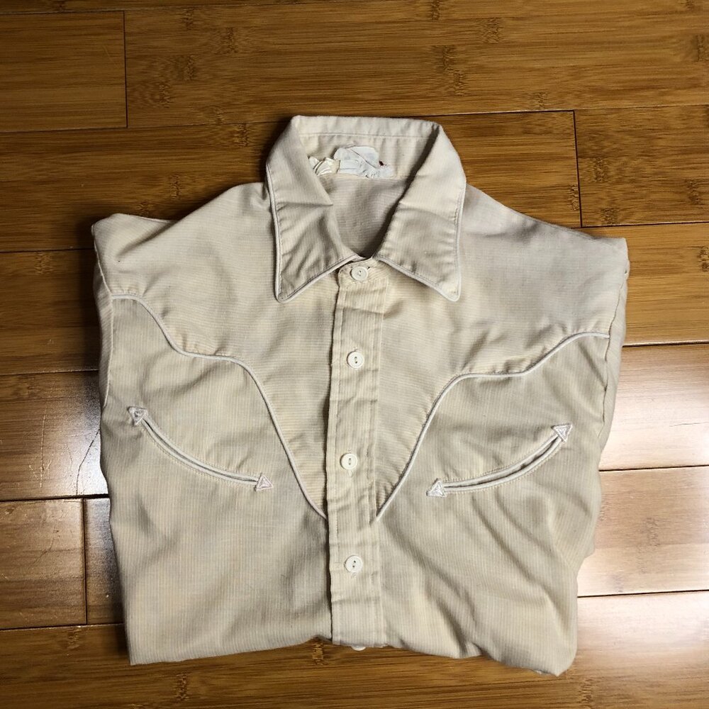 Vintage Cream Neutral Western Shirt Medium White Light Stripes Cotton stagecoach